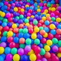 Background and texture of Multicolored plastic balls. Playground ball pool for fun and children`s games. Kids party in