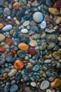 Background, texture of multicolored sea pebbles sticking out of the water Generated by Ai Royalty Free Stock Photo