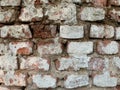 Background texture: old, damaged red brick wall. Shabby building facade with damaged stucco Royalty Free Stock Photo
