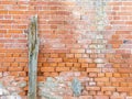 Background texture old red brick wall with broken wood of half timbered house Royalty Free Stock Photo