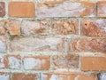Background texture old red weathered brick wall with damage and white light spots Royalty Free Stock Photo
