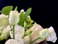 Background texture: open buds of white roses. Blooming white petals, beautiful roses. Bouquet of fresh, spring flowers