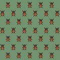 Background texture in oriental style - a pattern from a rhinoceros beetle. Insects are orange on a green background.