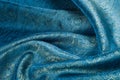 Background texture, pattern. Blue paisley silk chiffon mod fabric by the yard. Crinkled, flowy, soft, very light,