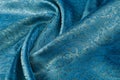 Background texture, pattern. Blue paisley silk chiffon mod fabric by the yard. Crinkled, flowy, soft, very light,