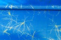 Background texture, pattern. Fabric blue silk with gold pattern. Royalty Free Stock Photo