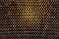 Background texture and pattern of a section of wax honeycomb from a bee hive filled with golden honey in a full frame view Royalty Free Stock Photo