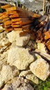 Piles of limestone and wood -stock photo