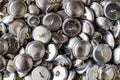 Background texture of round silver metal buttons