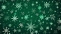 Background texture: snowflakes on a green background. Festive decoration for gift wrapping. Beautiful New Year and Christmas