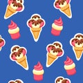 Background of texture strawberry and vanilla Ice Cream dessert and Strawberry Muffin.