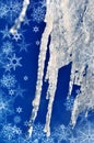 Background texture winter icicles and snowflakes Royalty Free Stock Photo