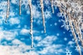 Background texture winter icicles and snowflakes Royalty Free Stock Photo