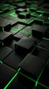 Background with three-dimensional black cubes and glowing green lines creates a high-tech atmosphere, perfect for technology Royalty Free Stock Photo