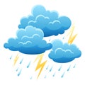 Background with thunderstorm. Illustration of clouds, rain and lightning.