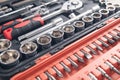 Background of a toolbox. Wrenches of different sizes Royalty Free Stock Photo