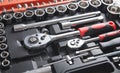 Background of a toolbox. Wrenches of different sizes