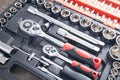 Background of a toolbox. Wrenches of different sizes