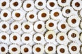 background of Traditional algerian cookies with apricot jam named in french sablÃ© for eid mubarak