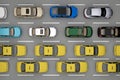 Background of traffic of cars and taxi on road from top view