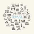 background travel, vacation, famous places Transportation and Vehicles icons Royalty Free Stock Photo