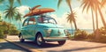 car beach tropical retro vintage summer trip vacation travel road. Generative AI. Royalty Free Stock Photo