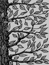 Background with a tree. The trunk, branches and leaves close-up. Vector illustration.
