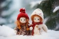 background trees card greeting season christmas wintertime snow girls doll little Two