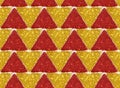 Background with triangles of golden and red glitter, seamless pattern Royalty Free Stock Photo