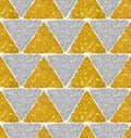Background with triangles of golden and silver glitter, seamless pattern Royalty Free Stock Photo