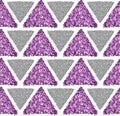 Background with triangles of silver and purple glitter, seamless pattern Royalty Free Stock Photo