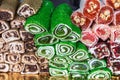 Background with turkish colored homemade sweets Royalty Free Stock Photo