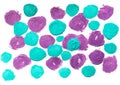 Background of turquoise and purple chaotic circles. Painted background