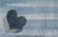 Background of the two denim hearts lie on trendy textured blue f