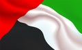 Background UAE Flag in folds. United Arab Emirates banner. Pennant with stripes concept up-close, standard southeastern Asia. Royalty Free Stock Photo