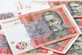Background of Ukrainian ten hryvnas banknotes Royalty Free Stock Photo