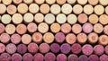 Background of used wine corks. Wine corks arranged in rows by color. Wine stopper. Royalty Free Stock Photo