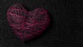 Background on Valentine`s day of the volumetric heart woven from many thin shiny metal threads. Stock 3D illustration