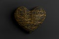 Background on Valentine`s day of the volumetric heart woven from many thin shiny metal threads. Stock 3D illustration, 3D render