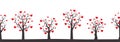 Background for Valentines day. Seamless border. Silhouettes of trees with red hearts Royalty Free Stock Photo