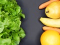 Background from various fresh vegetables and fruits.