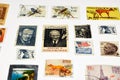 background of various old used postage stamps from different countries and times on a white background Royalty Free Stock Photo