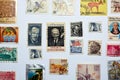 background of various old used postage stamps from different countries and times on a white background Royalty Free Stock Photo