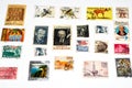 background of various old used postage stamps from different countries and times on a white background Royalty Free Stock Photo