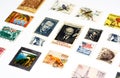 background of various old used postage stamps from different countries and times on a white background Royalty Free Stock Photo