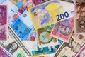 Background of various paper banknotes from around the world Royalty Free Stock Photo