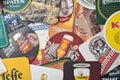Background of various paper beer coasters Royalty Free Stock Photo