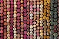 Background of various wine corks arranged in rows, different colors and textures Royalty Free Stock Photo