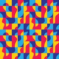 Background vector abstract design. Geometric seamless pattern in blue, red, yellow colors. Decorative mosaic wallpaper. Vector