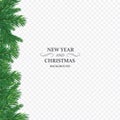 Background with vector christmas tree branches and space for text. Realistic fir-tree border, frame isolated on white Royalty Free Stock Photo